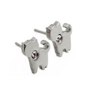 High-Quality Stainless Steel Silver Cubic Zirconia Studded Cat Kitty Earrings